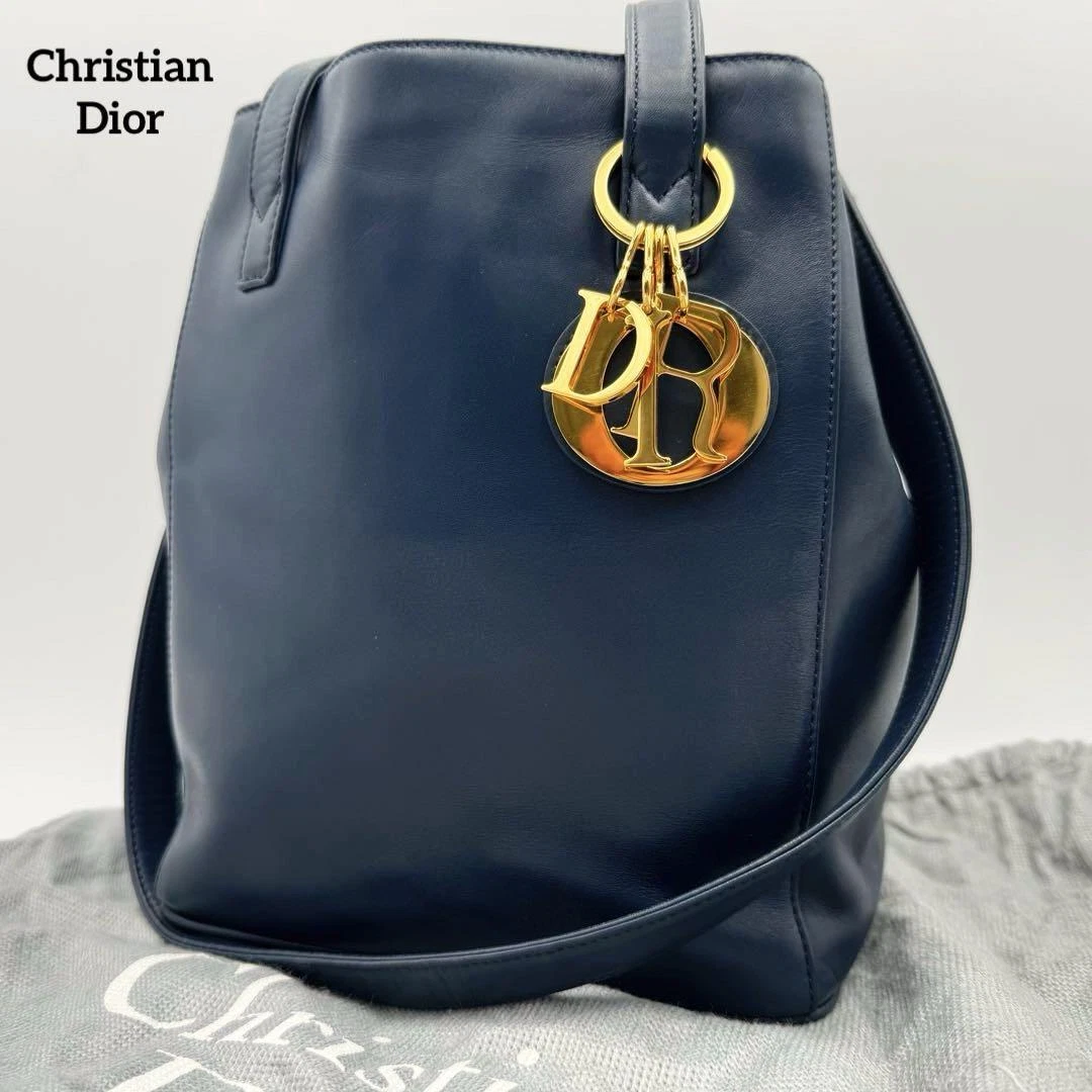 Sac bandoulière CHRISTIAN DIOR breloque toile cuir marine occasion authentique vintage 