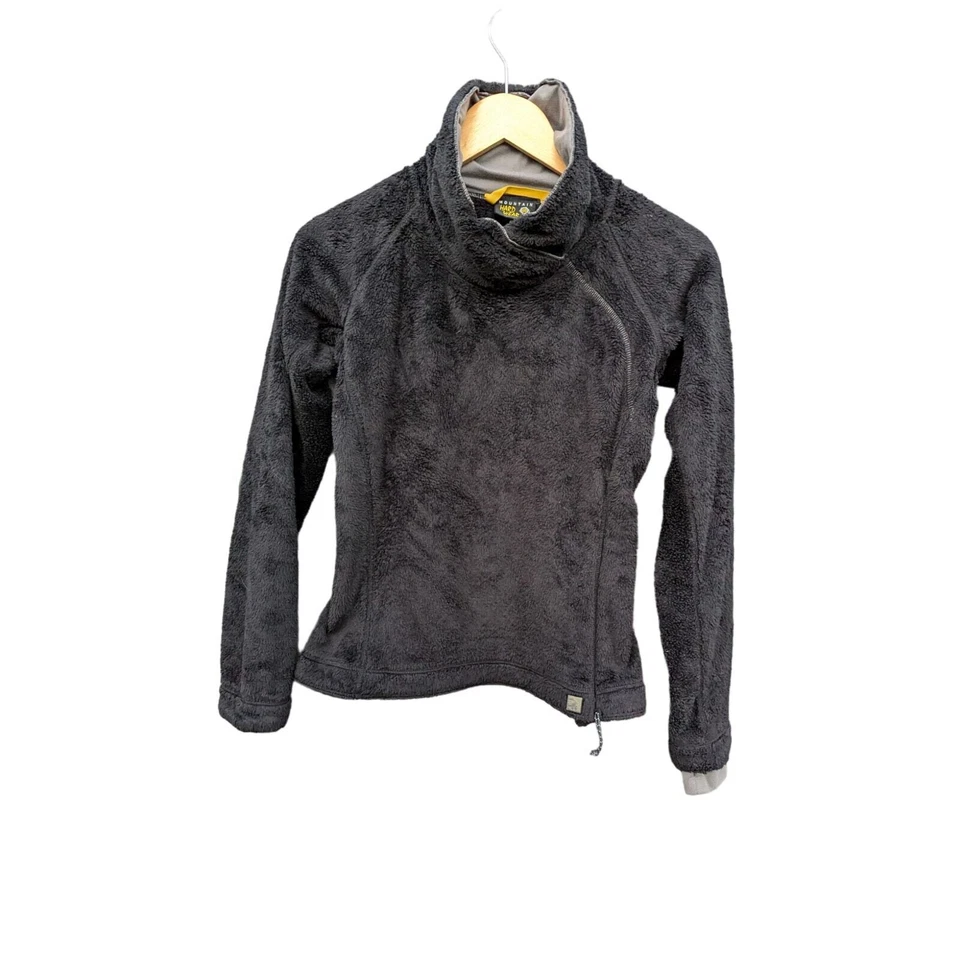 Jaqueta de lã Fuzzy Cozy funil pescoço zíper lateral preta ferragem montanha XS externa