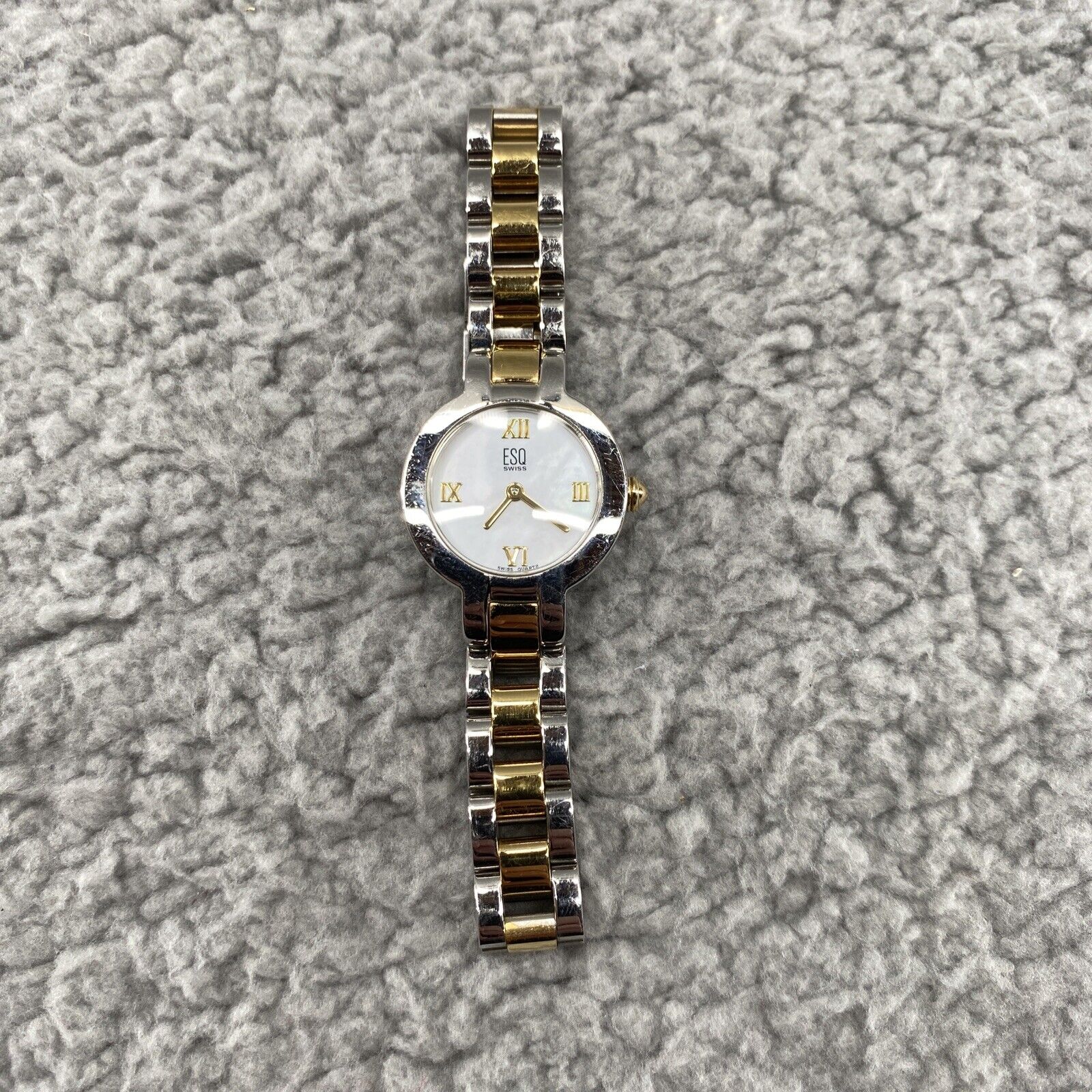 ESQ Movado Swiss Watch Womens 2 Tone Silver Gold Stainless Steel 7.5” Long