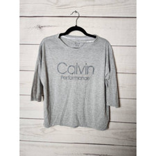 Calvin Klein Performance Womens T-Shirt Gray Heathered 3/4 Sleeve Pullover S