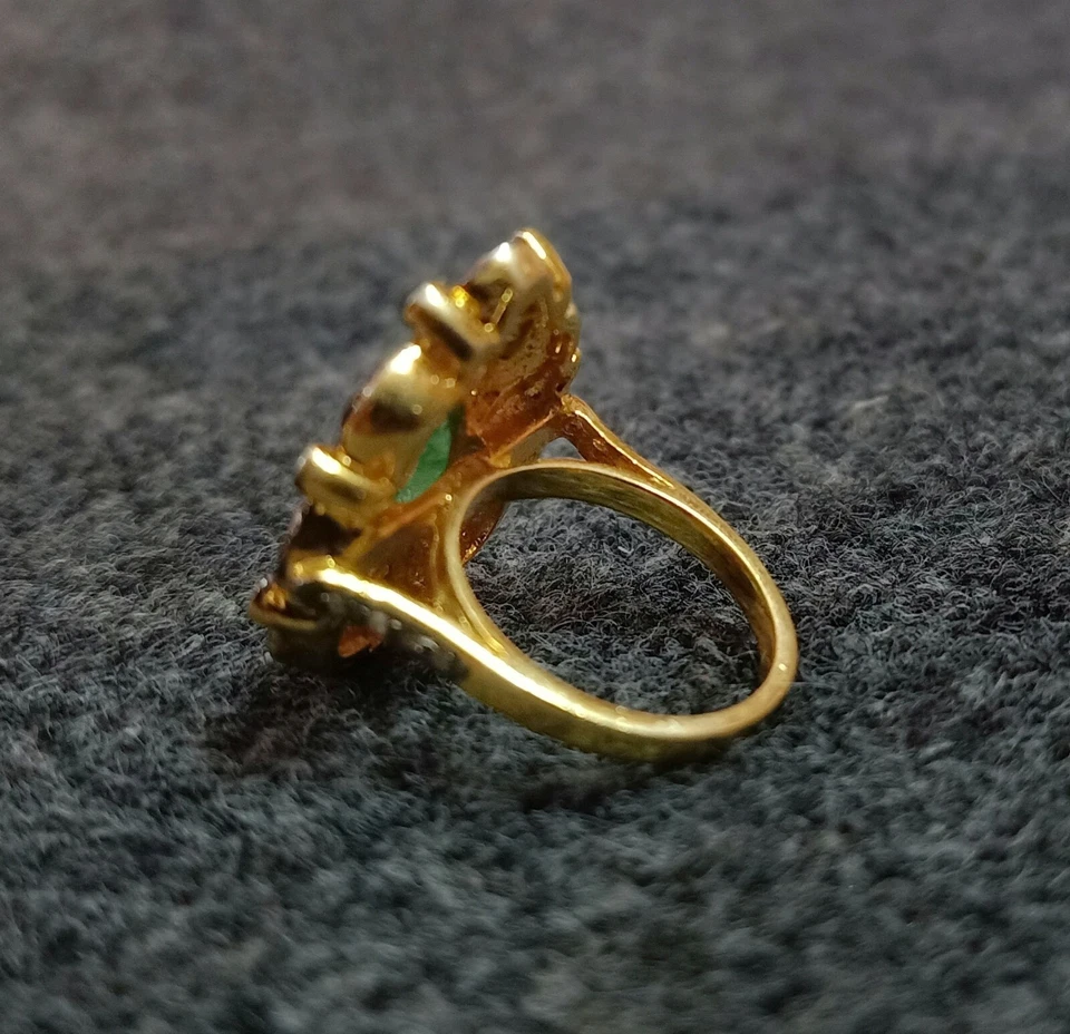 Vintage Smaragd Edelstein 925 Sterlingsilber Ring Polki Diamant Gorgeous Schmuck - Bild 3 von 3