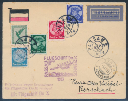 Dt. Reich DO-X poste aérienne lettre de phrase Passau 1933 en Suisse Rorschach (9290) - Photo 1/2