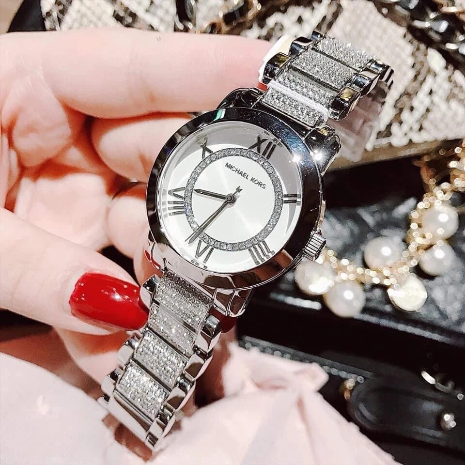 Silver diamond top michael kors watch