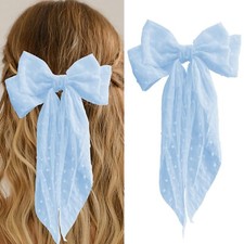 Large Satin Blue Bows - Oversized French Hair Clip Set for Birthday, Wedding,...