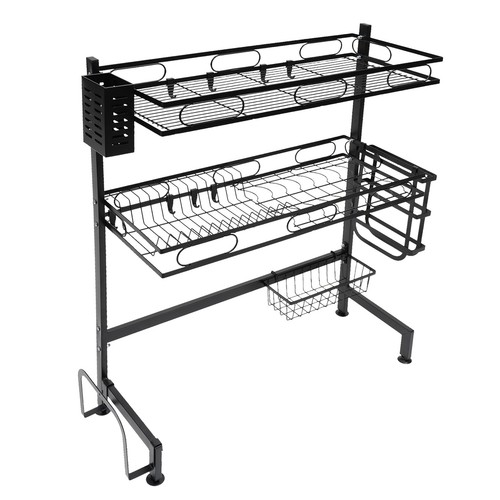 82/62cm 2 Tier Over The Sink Dish Drying Rack Carbon Steel Kitchen Dish Drainer - Picture 21 of 35
