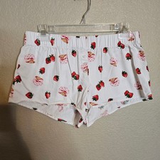 Strawberry Shortcake Pajama Shorts White Fruit Print Sleep Lounge Jr's medium