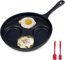4-Cup Cast Iron Fried Egg Pan 9.5” Pancake Burger Omelet Cooker Black 