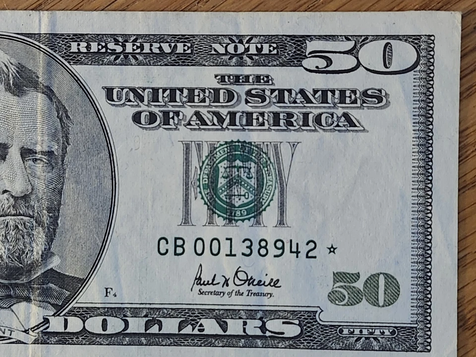 2001 $50 "STAR NOTE" NEW YORK DISTRICT CB00138942* - Image 4 of 4