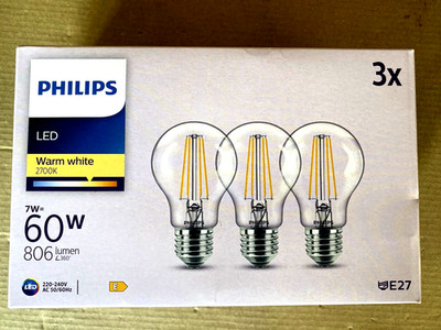 PHILIPS LED-Leuchtmittel Classic 60W Non-Dim E27, 3 St., Warmweiß