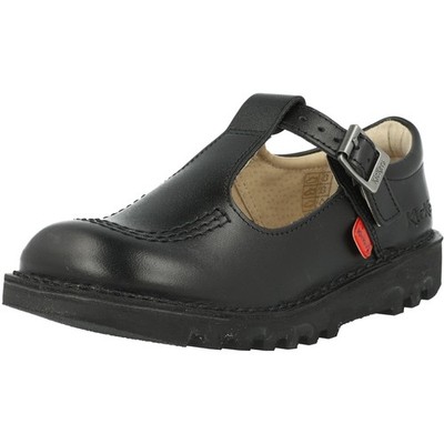 Kickers Kick T-Bar Black Shoes Leather Upper Adjustable Buckle Comfy Iconic