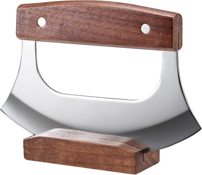 Ulu Knife - Sharp Rocker Mezzaluna Knife with Stand for Cutter Pizza, Meat, Vege