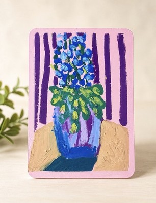ACEO Original Abstract still life of vase and flowers, Oil Pastel, 2.5 x3  