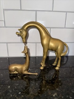 Vintage Brass Giraffe Set Of Two Mother Baby Junior