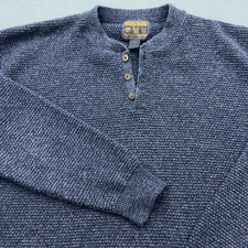Vintage 90s Woolrich Sweater Mens LARGE Blue Henley Fisherman Ramie Made in USA