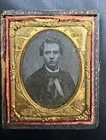 Antique Tintype Daguerreotype Civil War Era with flag Portrait of the Man
