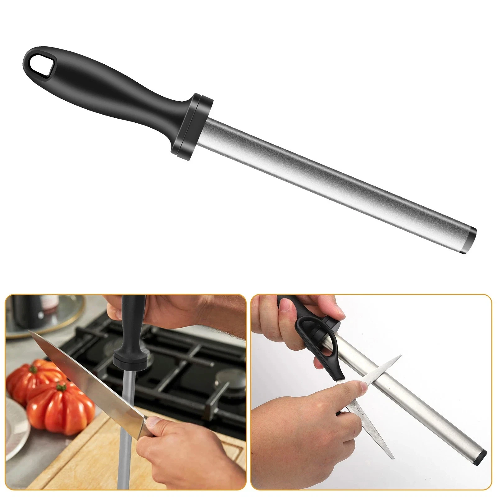 8in Diamond Knife Sharpener Steel Honing Rod Chef Kitchen Home Sharpening Tool