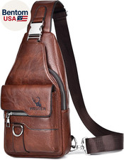 Sling Bag for Men Crossbody Chest Bag,Pu Leather over the Shoulder Purse Cross B