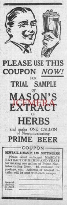 MASON'S Extract of Herb Non-Alcoholic Home-Brew Beer ADVERT Small 1932 Ad 698/11