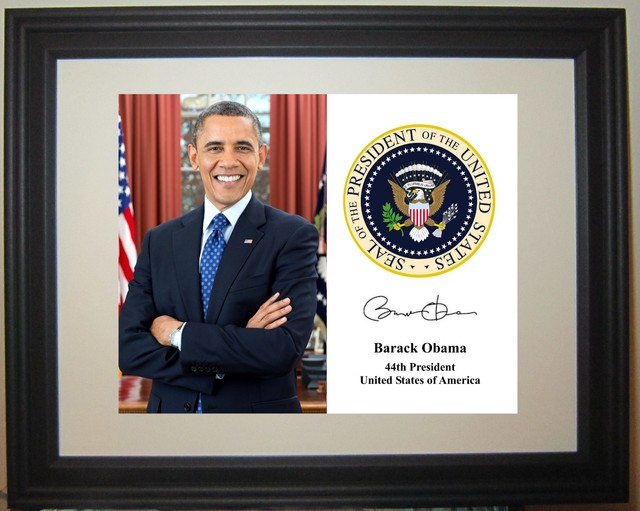 Barack Obama Presidential Seal Autograph Framed Matted Photo Photograph
