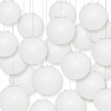 BULK PACK 25 12" White Round Paper Lanterns, Even Ribbing, Hanging Decoration
