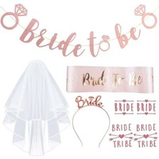 8Pcs/Set Bachelorette Party Decorations Rose Gold Kit Bride to Be Sash Banners H