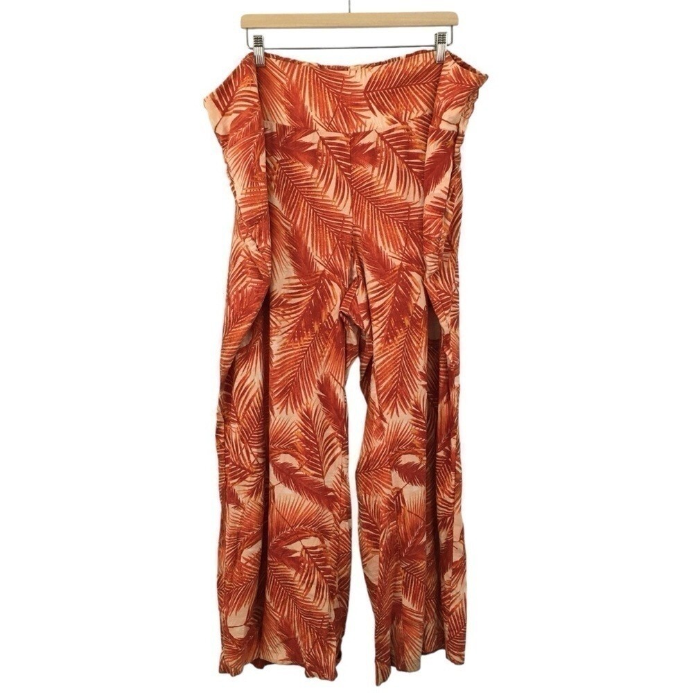 INC レディース リネン混 オレンジ フローラル ワイド レッグパンツ サイズ 24W