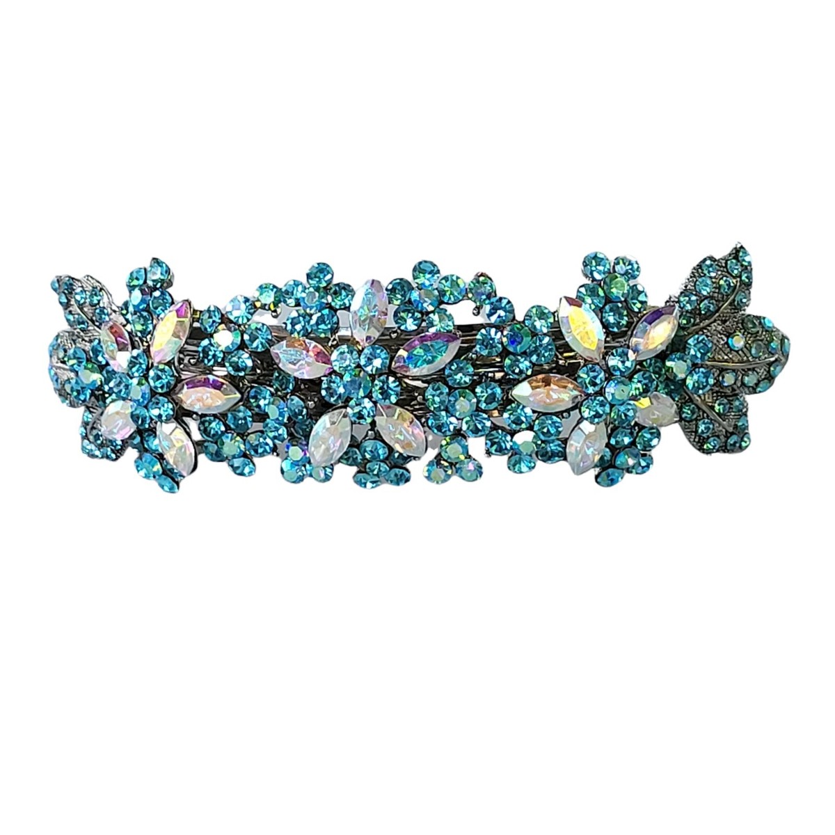 Vintage Hair Clip Barrette Ice Blue & Colorless Rhinestones 