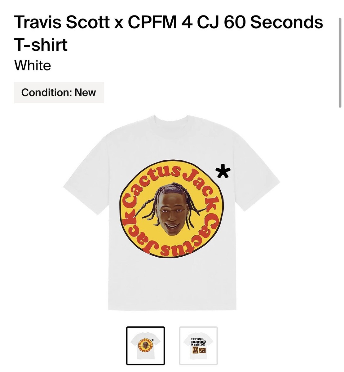 Travis Scott Cactus Jack x Mcdonald's x CPFM 4 CJ 60 Seconds Travis Scott Cactus Jack x Mcdonald's x CPFM 4 CJ 60 Seconds