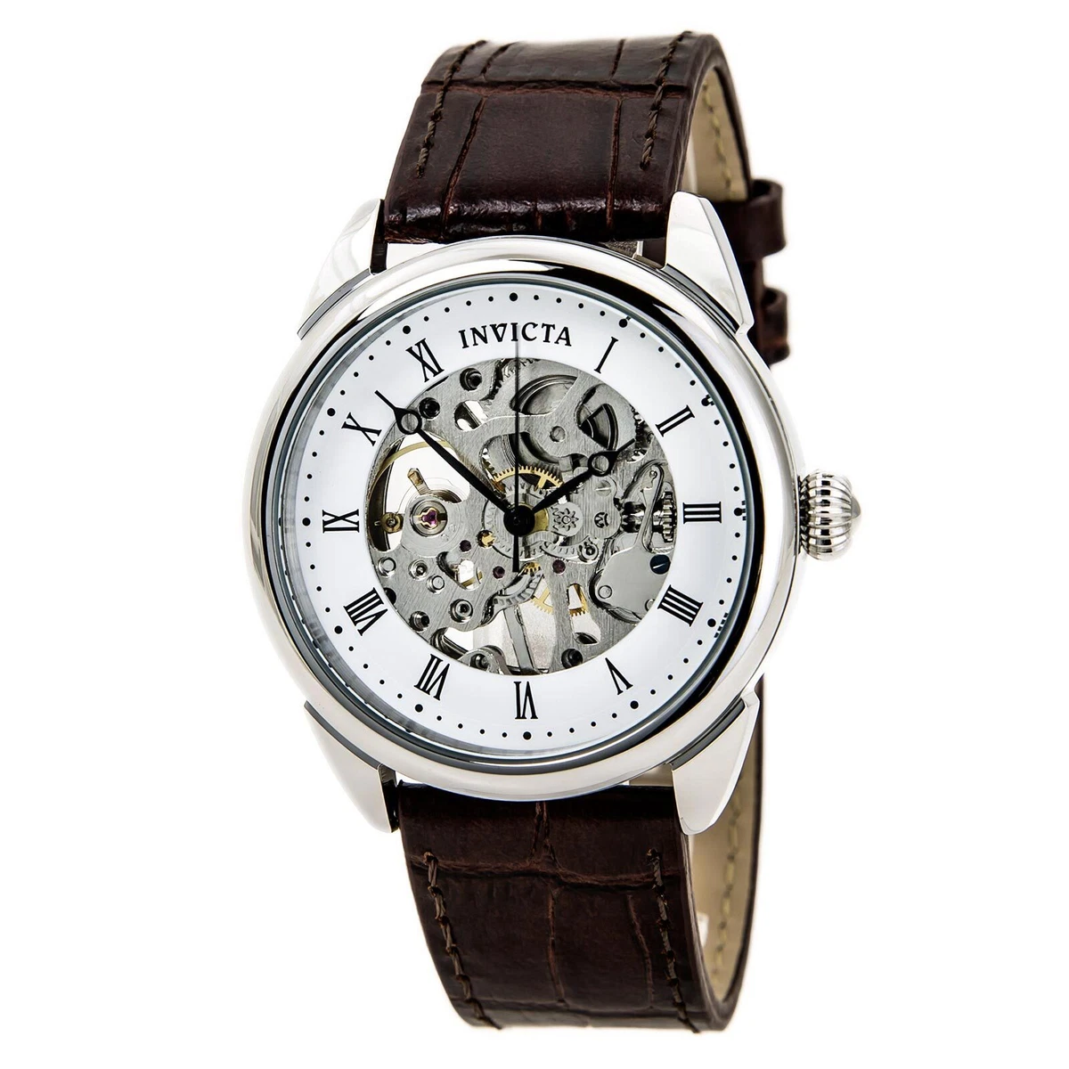 Invicta 17185 Men s Specialty White Silver Skeleton Dial Leather Strap Watch