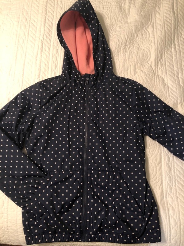 OLD NAVY girls blue polka dot hooded Rain Jacket fleece-lined  XL 14