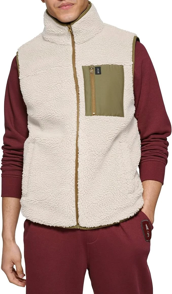 BASS OUTDOOR Men's Coastal Sherpa Jacket with Chest Pocket, Khaki, M