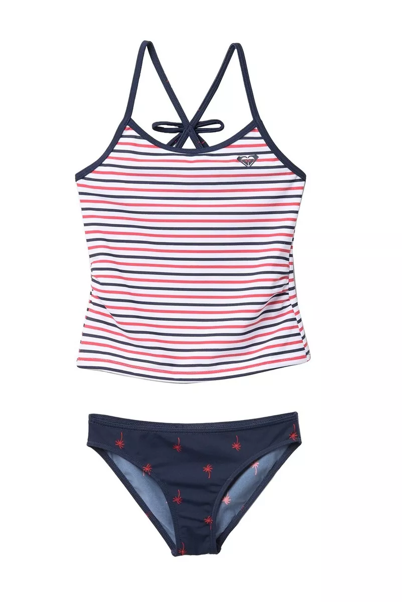 Roxy Little Girl s 2 Pc Chasing Love Tankini Swimsuit Red White Blue 4 5 6 NWT