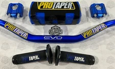 EVO ProTaper Handlebar Fat Bar DIRT BIKE 1-1/8" Full Set GRIPS Pads BLUE