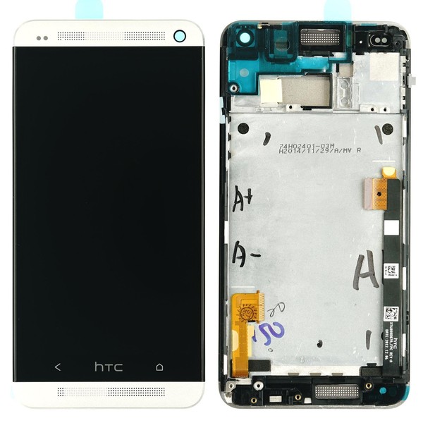 Original Htc One M7 Lcd Display Cover Touch Screen Glass Front Housing Silver-image