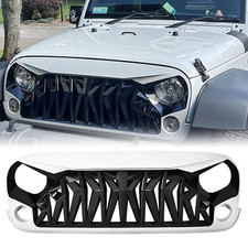 White Black Front Shark Grille Bumper Grill For 2007-2018 Jeep Wrangler Jk Jku
