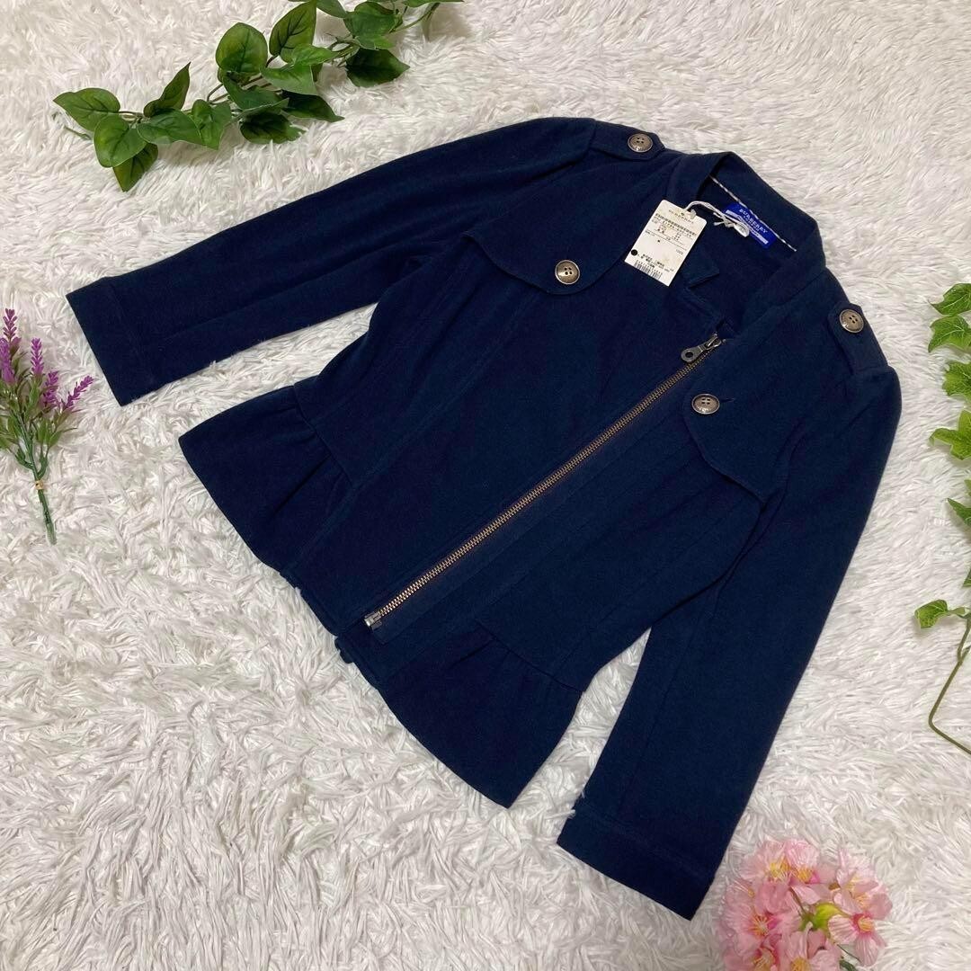 Burberry Blue Label 3/4 Sleeve Jacket Zip up Thin Navy Cotton Women Size 38 Used