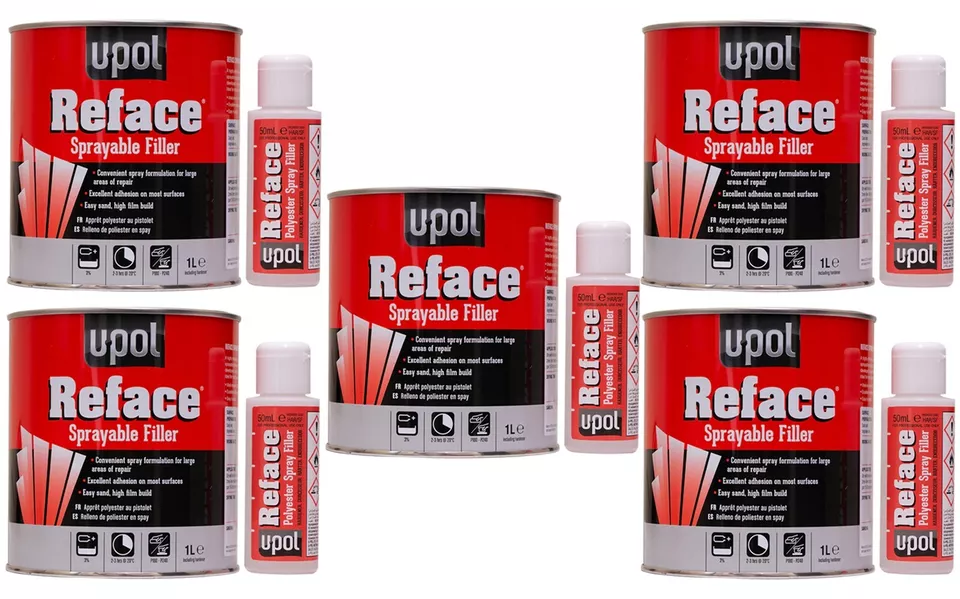 5 x Upol Reface Polyester Spray Filler 1L & Hardener UPOL BEST