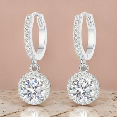 Moissanite Round Cut Drop Dangle Earrings For Women 925 Silver Round Earrings