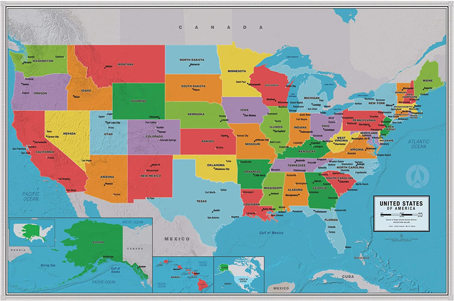 Laminated United States Scholar Map Poster | Educational Elementary School Versi