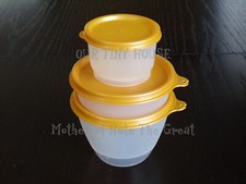 Vtg Tupperware Lunch Set Refrigerator Little Wonders Bowl & Snack Cup Jewel Gold