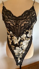 VTG VANITY FAIR Black  Tan Floral Lace Teddy Bodysuit Lingerie size 34 