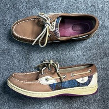 Sperry Top-Sider Boat Shoes Womens 7 Brown Leather Fabric Lace Up Comfort
