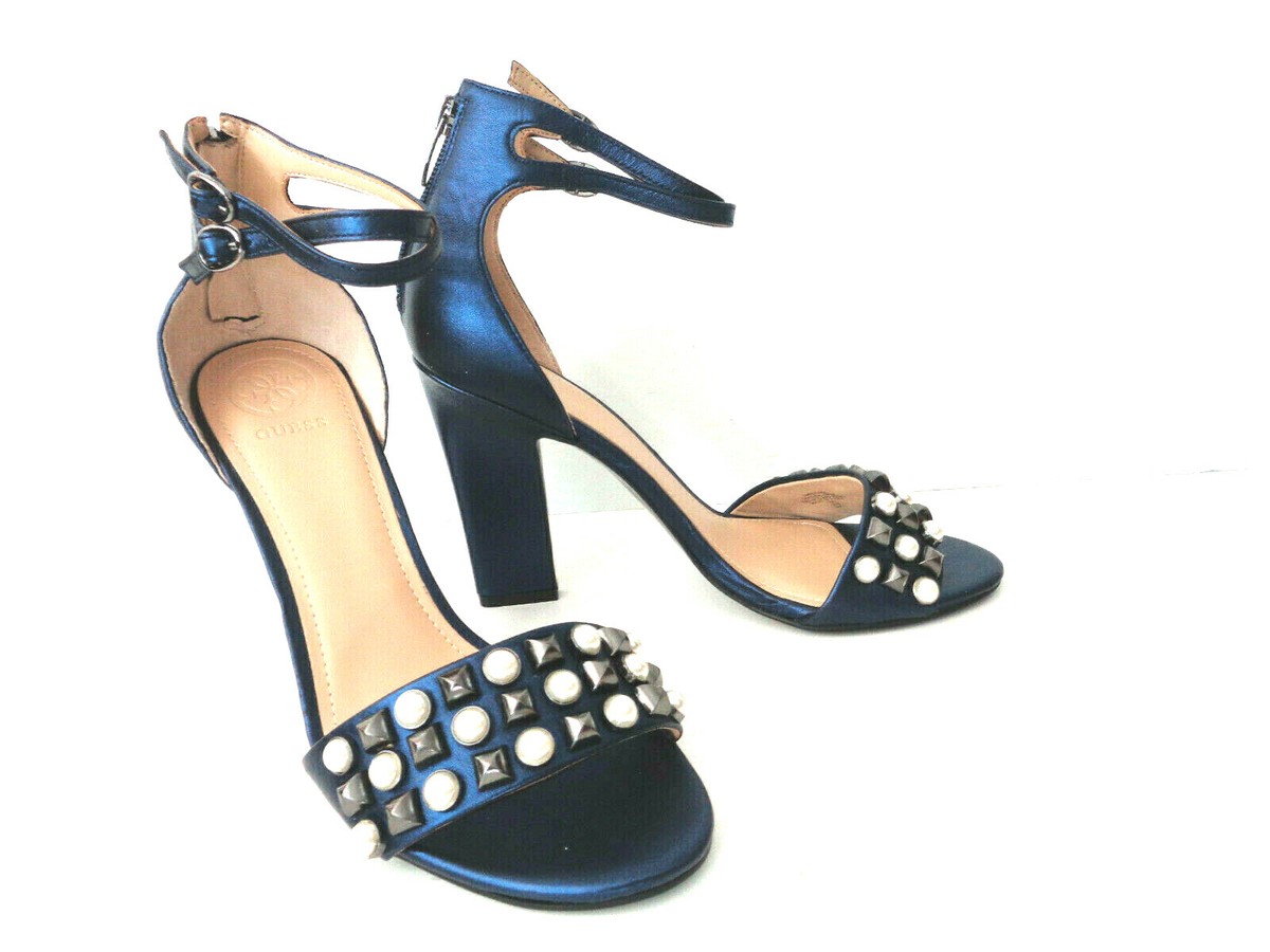 royal blue dress sandals GUESS PETUNIA 9M Leather Studded Strappy High Heel gift for her Size:6'9