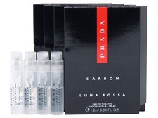 PRADA LUNA ROSSA CARBON EDT 1.2ml .04fl oz x 4 COLOGNE SPRAY SAMPLE VIALS