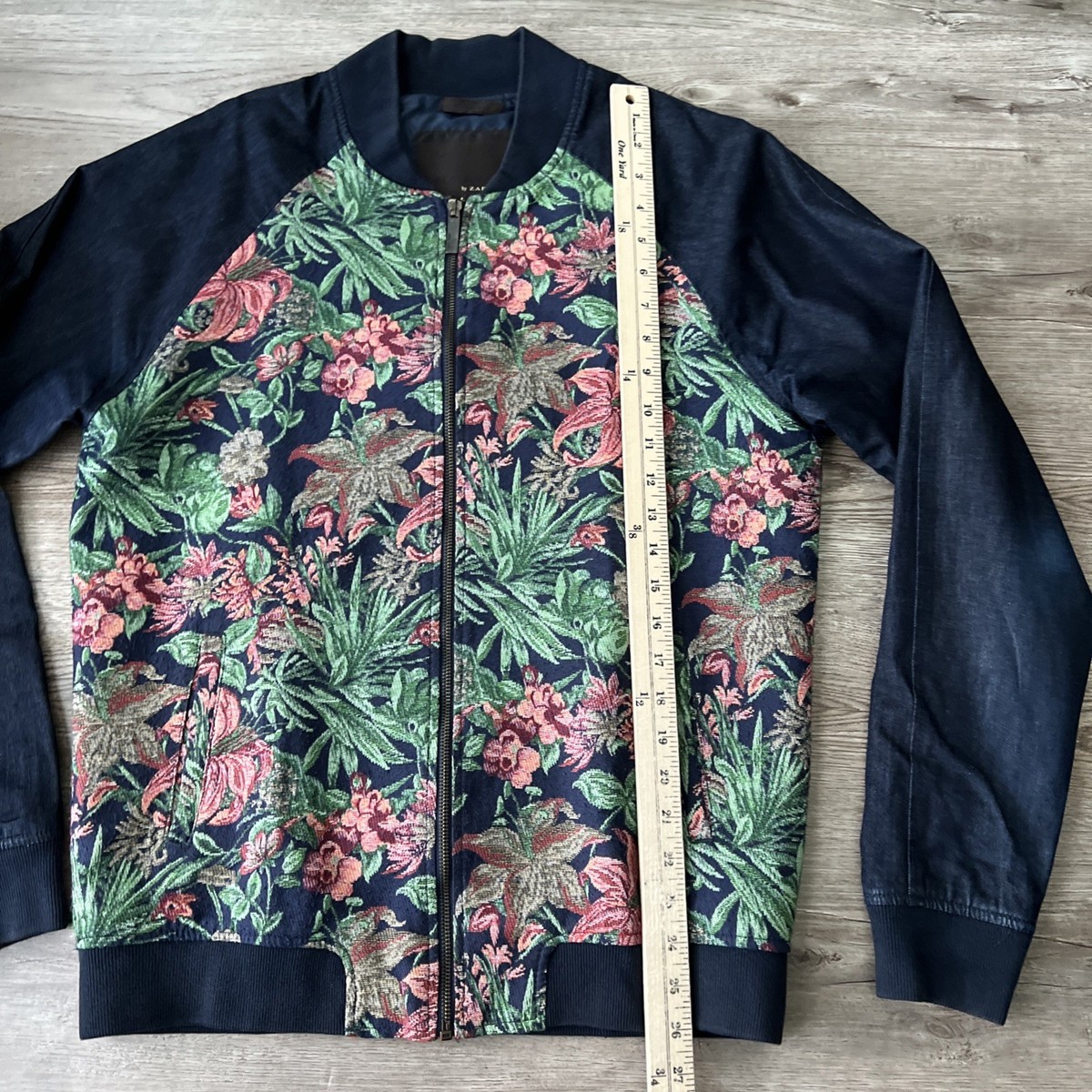 Zara Man Denim Bomber Jacket Mens Large Floral Embroidered | eBay