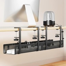 2 Pack Under Desk Cable Management Tray, No Drill Cord Organizer with Clamp, Bla