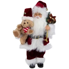 Northlight 12" Standing Santa Claus Christmas Figure with Teddy Bear and Gift B