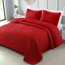 Ultrasonic King Quilt Bedding Set, Red Lightweight Bedspreads, Soft Microfiber