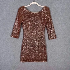 Rose Gold Sequin Mini Party Dress Small Stretch Tight NYE Sexy Shimmer Sparkly