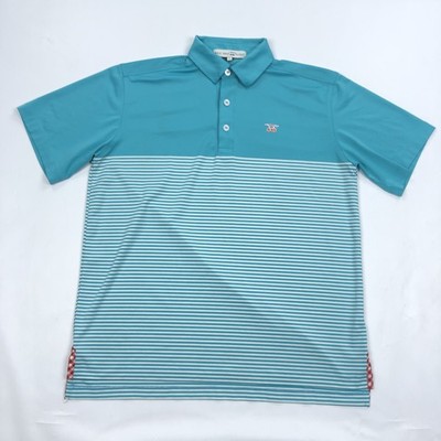 Bald Head Blues Men's S Small Teal White Striped Performance Polo Shirt Golf